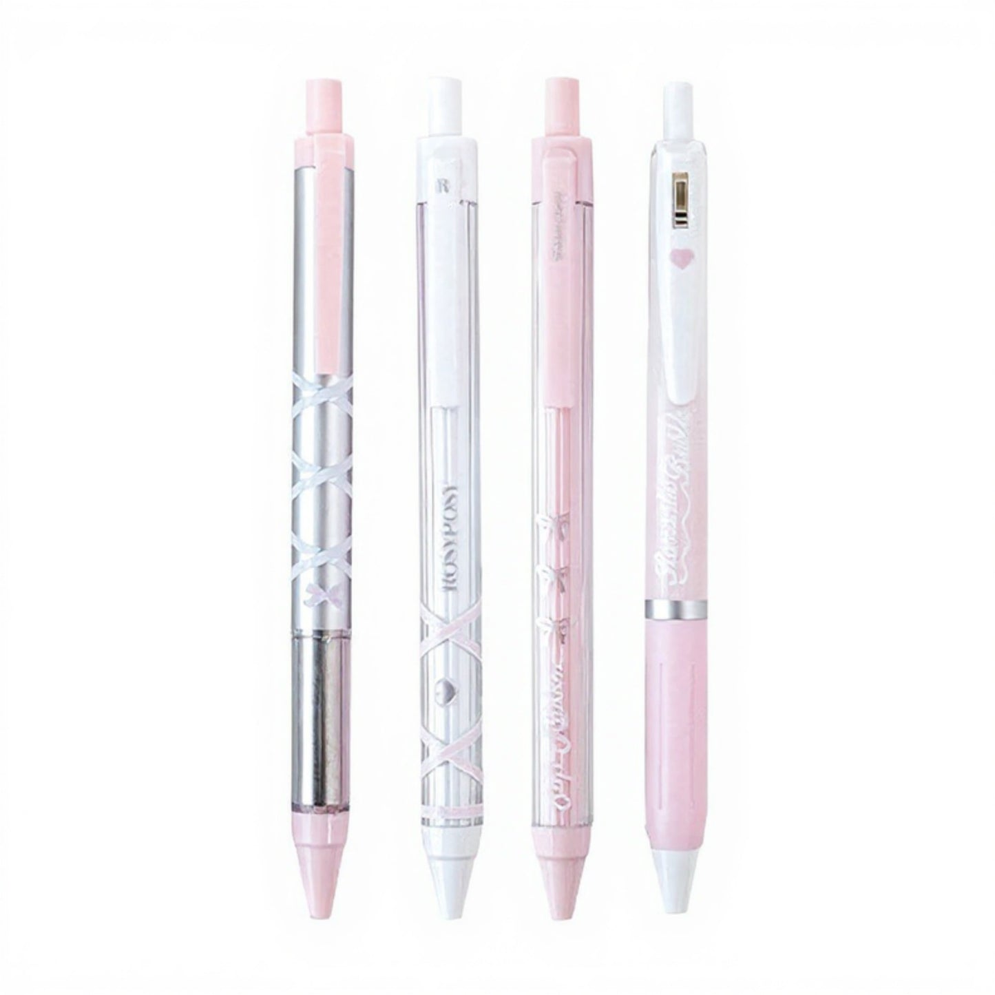 Anna-Kaci Set of 4 Retractable Ballpoint Pens with Light Blue Decorative Barrel Designs