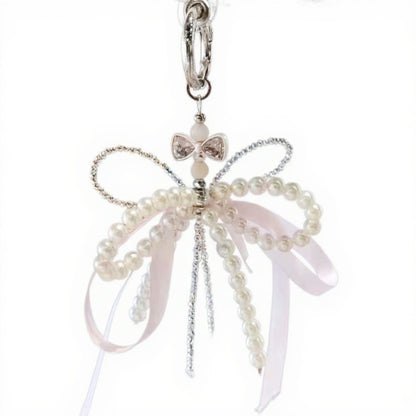 Anna-Kaci Pearl and Ribbon Bow Angel Keychain Charm with Crystal Details