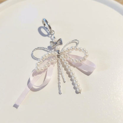 Anna-Kaci Pearl and Ribbon Bow Angel Keychain Charm with Crystal Details