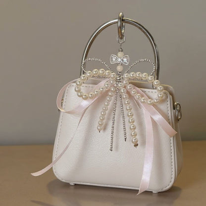 Anna-Kaci Pearl and Ribbon Bow Angel Keychain Charm with Crystal Details