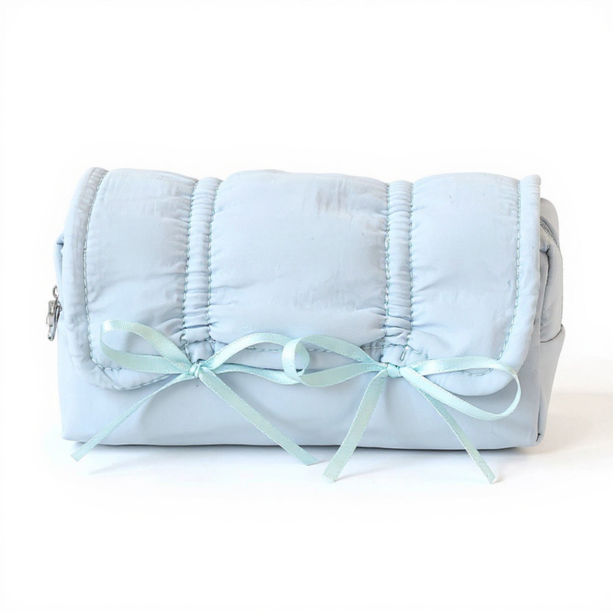 Anna-Kaci Quilted Satin Ribbon Pencil Case with Zipper Closure and Large Storage Capacity 7.9x4.3x2.7 in