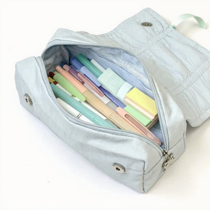 Anna-Kaci Quilted Satin Ribbon Pencil Case with Zipper Closure and Large Storage Capacity 7.9x4.3x2.7 in