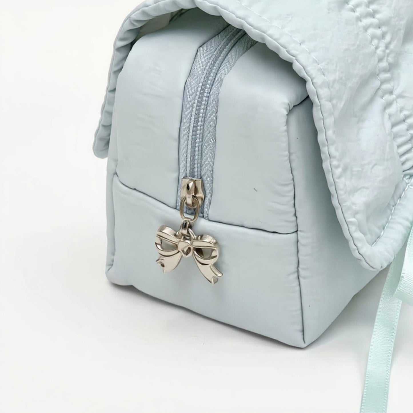 Anna-Kaci Quilted Satin Ribbon Pencil Case with Zipper Closure and Large Storage Capacity 7.9x4.3x2.7 in