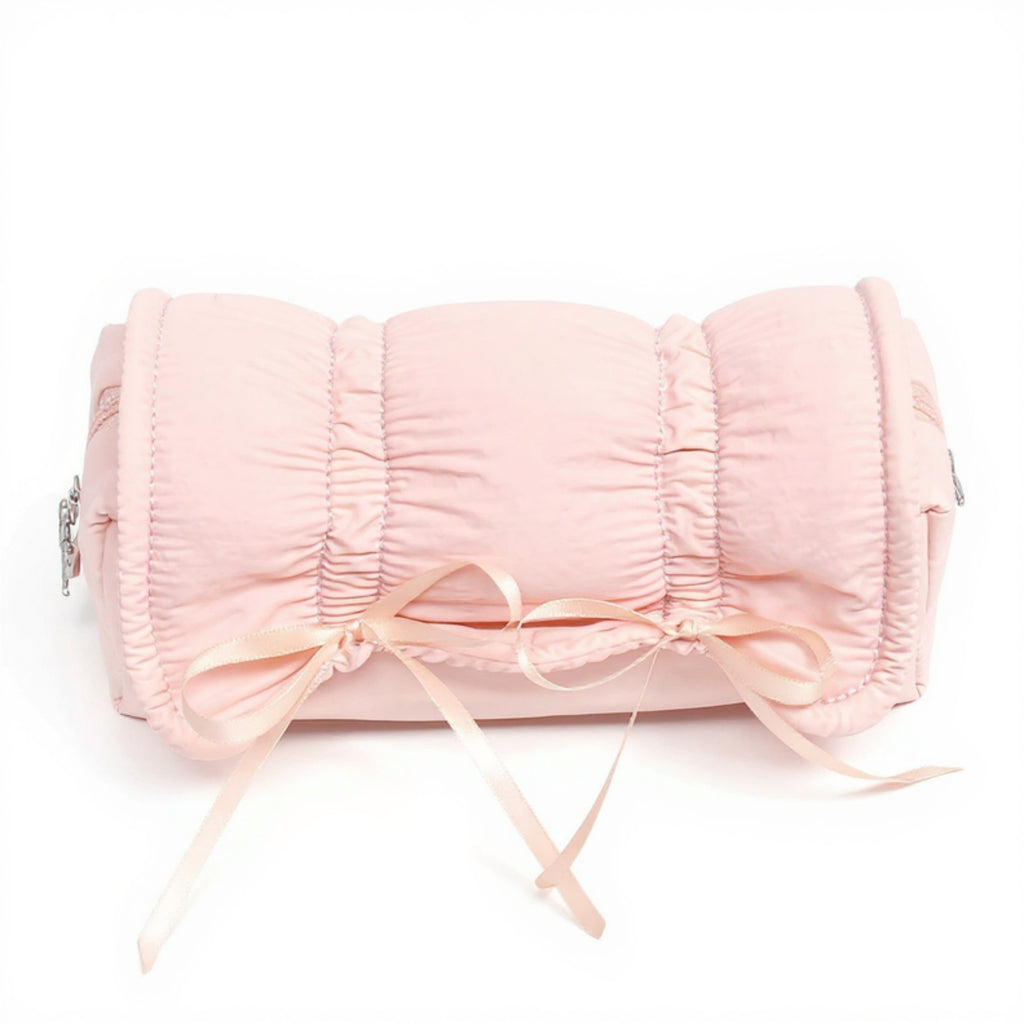 Anna-Kaci Quilted Satin Ribbon Pencil Case with Zipper Closure and Large Storage Capacity 7.9x4.3x2.7 in