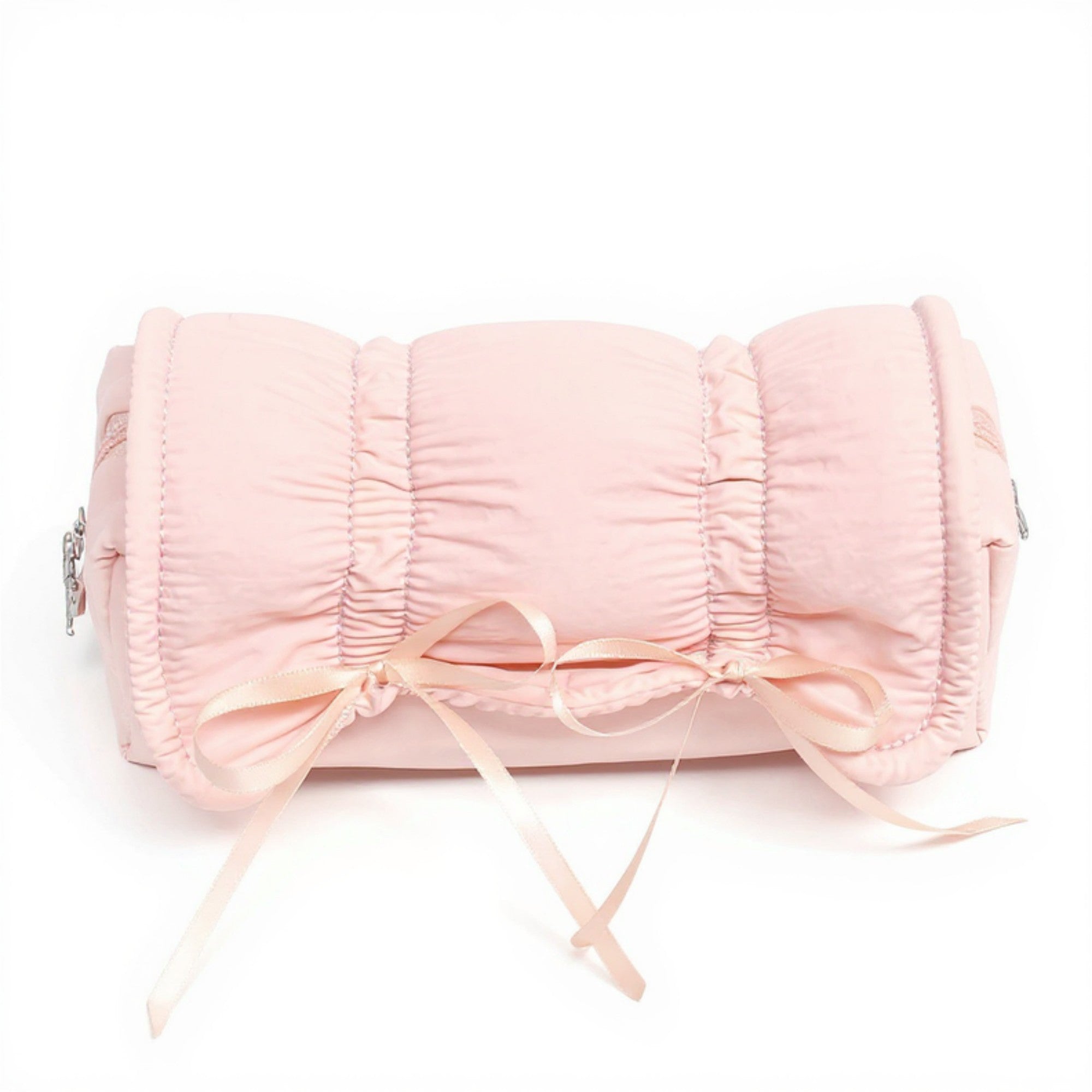 Anna-Kaci Quilted Satin Ribbon Pencil Case with Zipper Closure and Large Storage Capacity 7.9x4.3x2.7 in