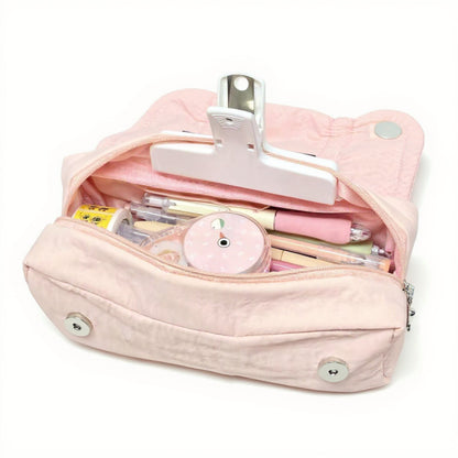 Anna-Kaci Quilted Satin Ribbon Pencil Case with Zipper Closure and Large Storage Capacity 7.9x4.3x2.7 in