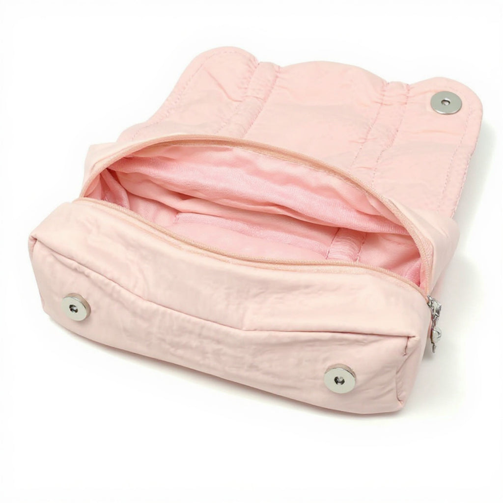 Anna-Kaci Quilted Satin Ribbon Pencil Case with Zipper Closure and Large Storage Capacity 7.9x4.3x2.7 in