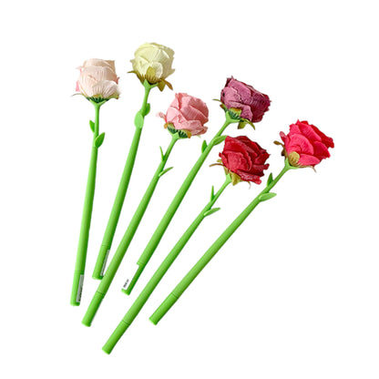 Anna-Kaci Set of 6 Artificial Rose Flower Pens with Realistic Petals and Green Stems