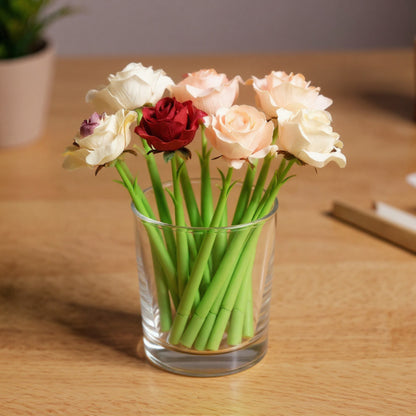 Anna-Kaci Set of 6 Artificial Rose Flower Pens with Realistic Petals and Green Stems