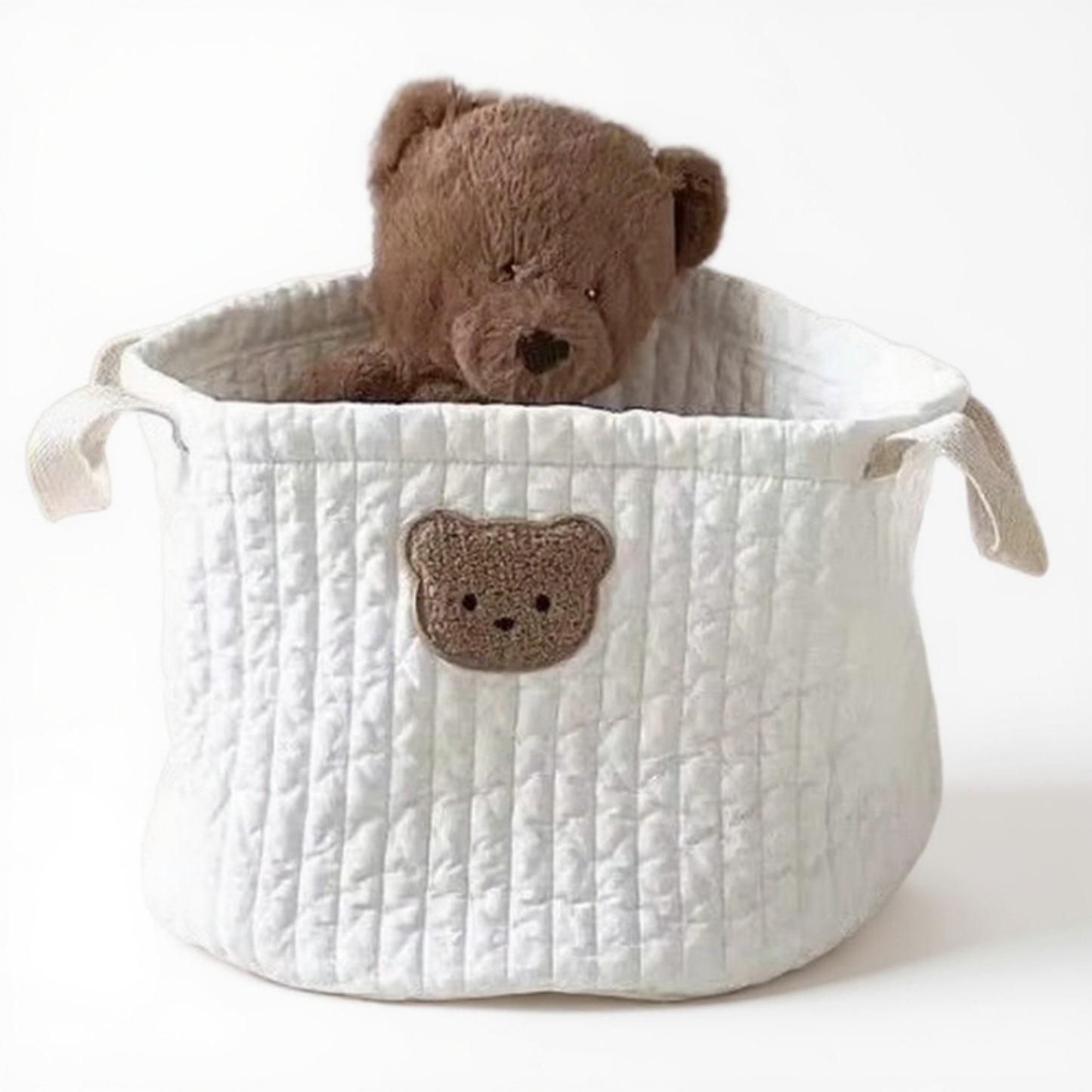Anna-Kaci Soft Fabric Storage Basket with Embroidered Teddy Bear Design and Side Handles