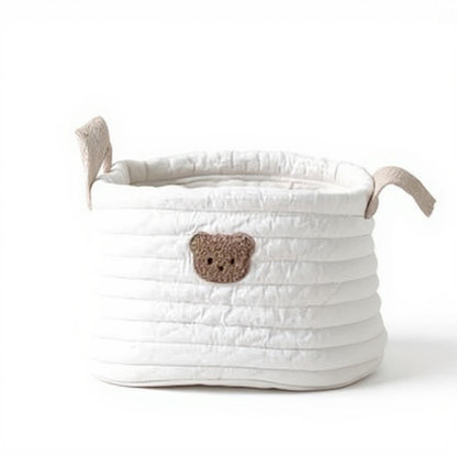Anna-Kaci Soft Fabric Storage Basket with Embroidered Teddy Bear Design and Side Handles