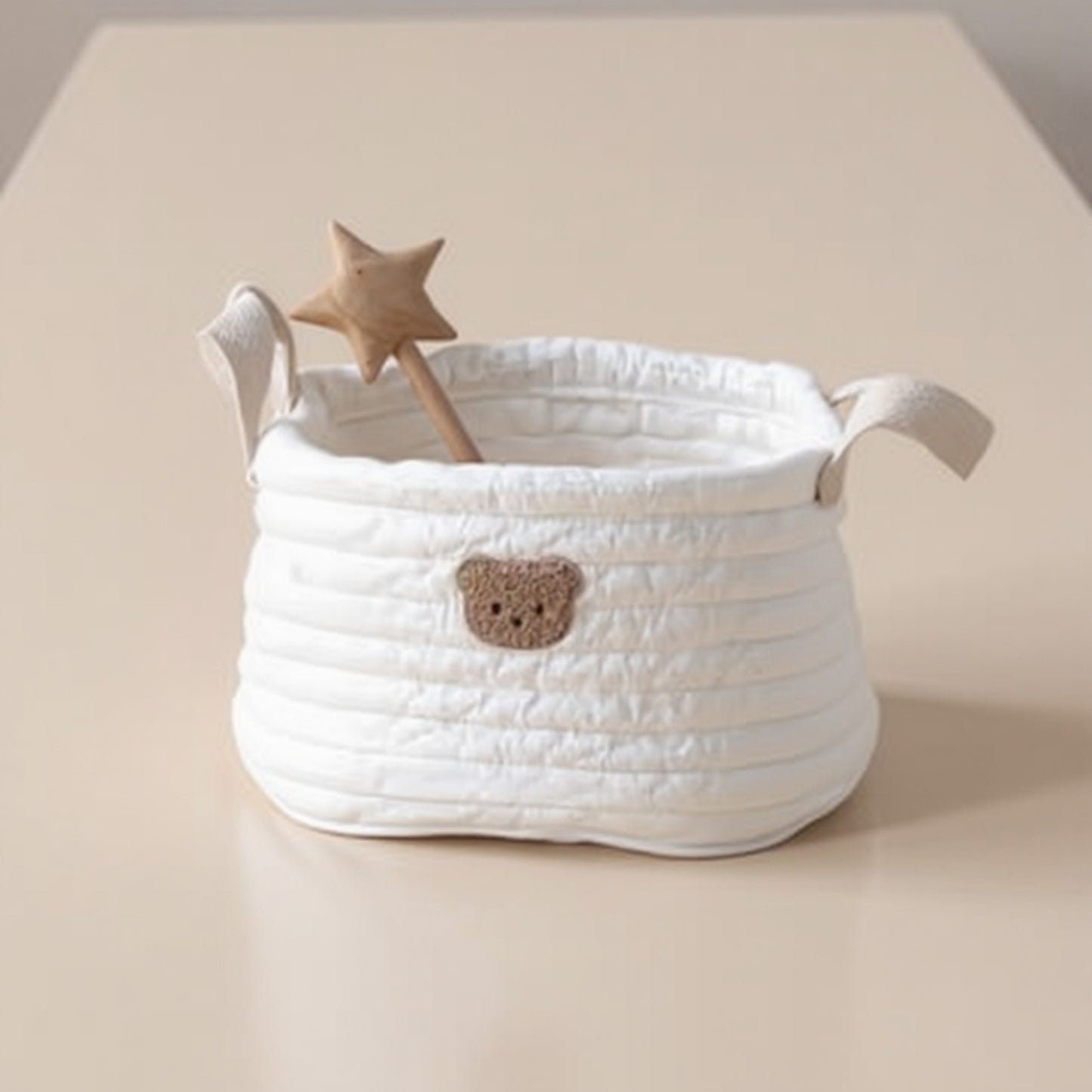Anna-Kaci Soft Fabric Storage Basket with Embroidered Teddy Bear Design and Side Handles