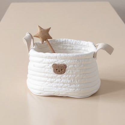 Anna-Kaci Soft Fabric Storage Basket with Embroidered Teddy Bear Design and Side Handles