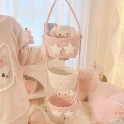 Anna-Kaci 3-Tier Hanging Rope Basket Organizer with Star Accents