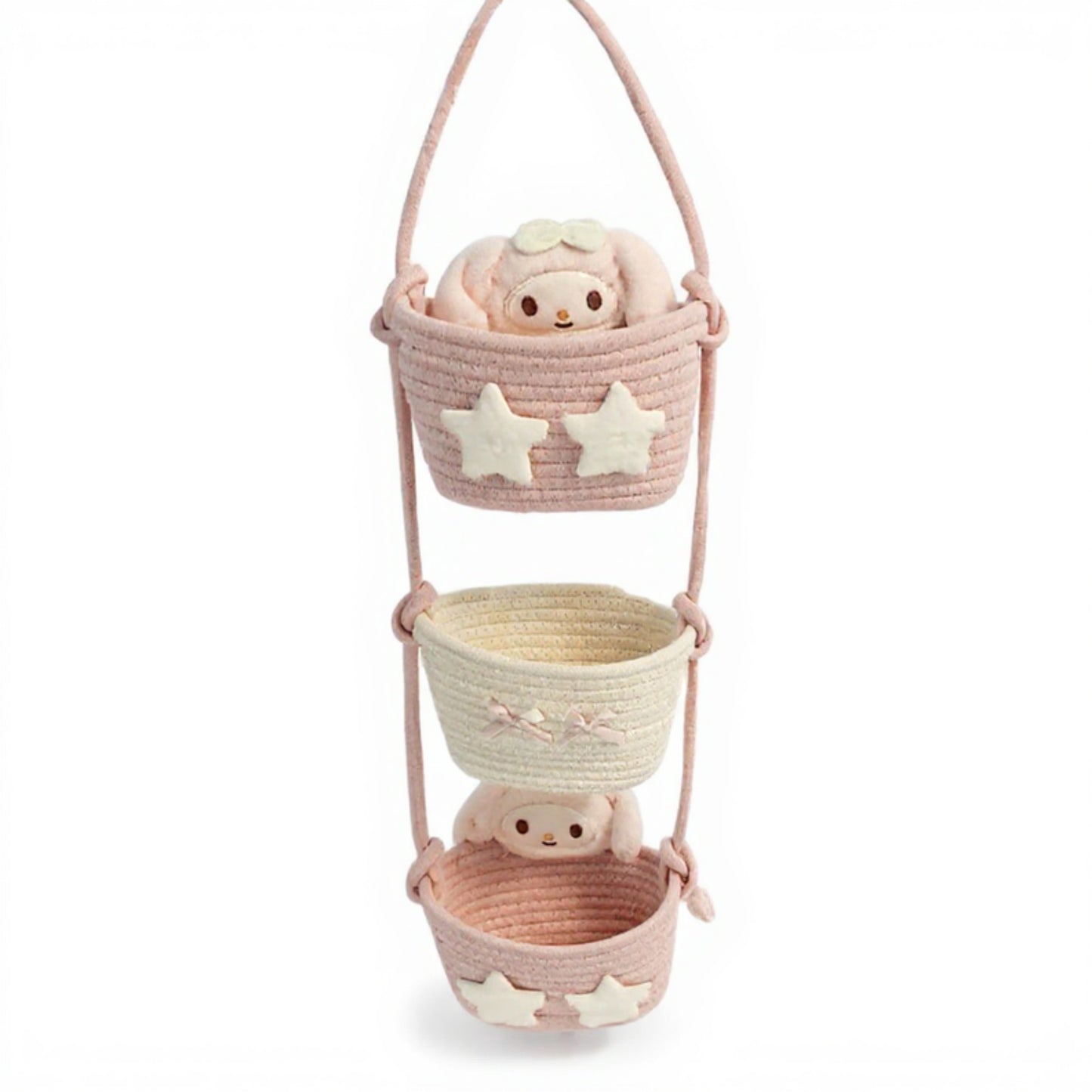 Anna-Kaci 3-Tier Hanging Rope Basket Organizer with Star Accents