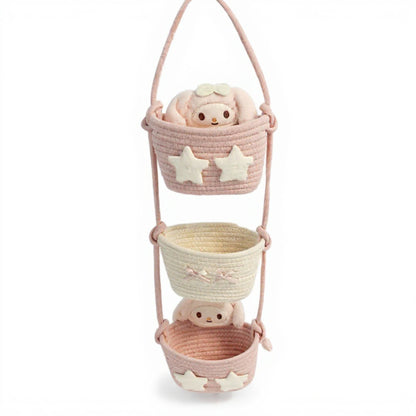 Anna-Kaci 3-Tier Hanging Rope Basket Organizer with Star Accents