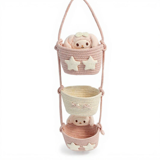 Anna-Kaci 3-Tier Hanging Rope Basket Organizer with Star Accents