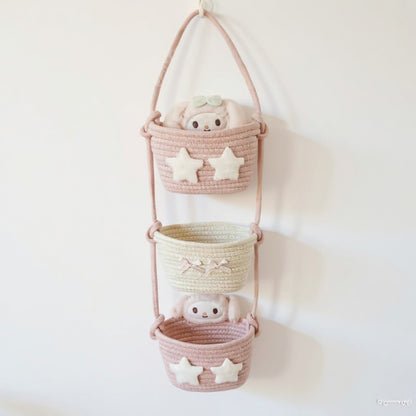 Anna-Kaci 3-Tier Hanging Rope Basket Organizer with Star Accents