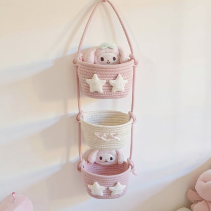 Anna-Kaci 3-Tier Hanging Rope Basket Organizer with Star Accents