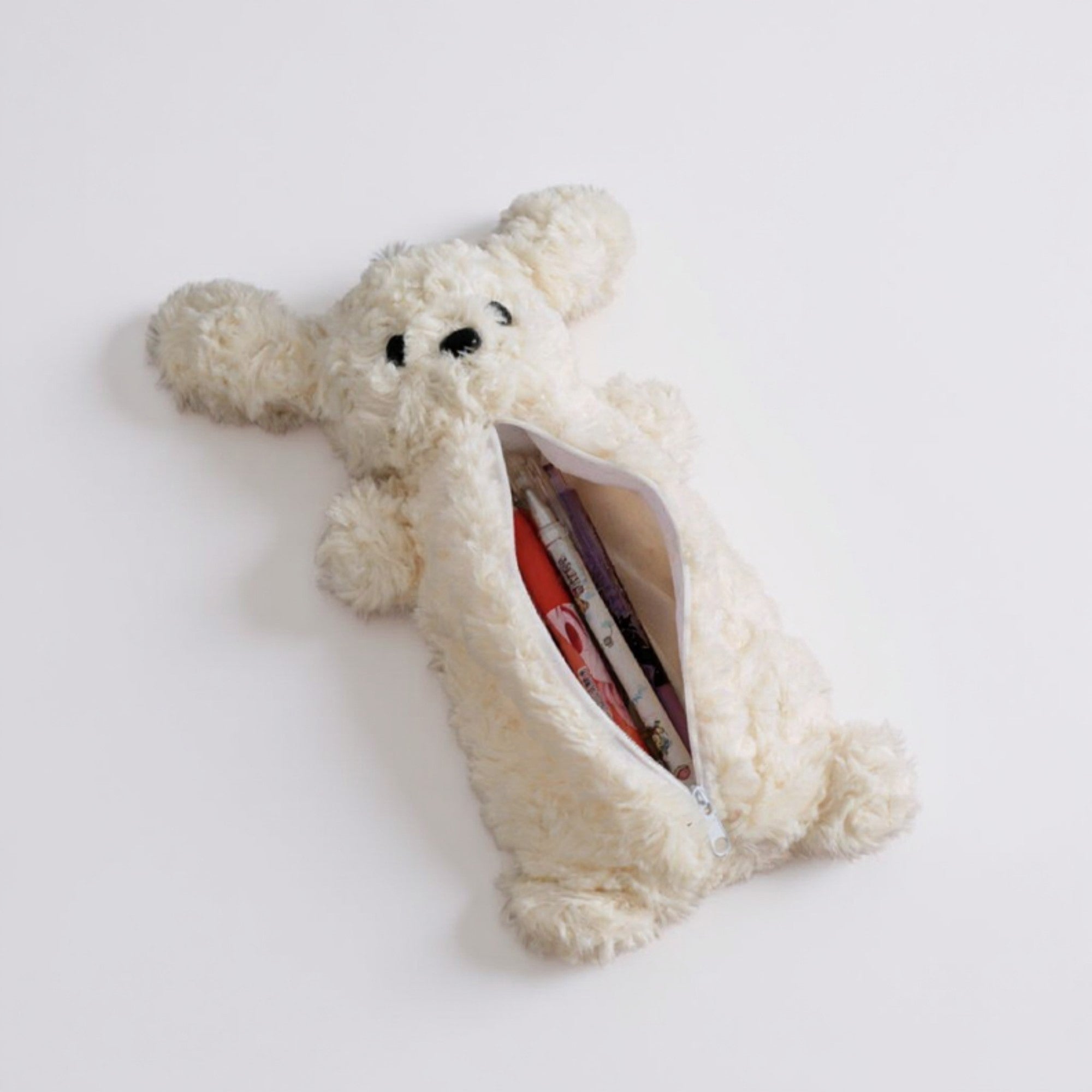 Anna-Kaci Plush Puppy Pencil Case with Soft Faux Fur Texture and Zipper Storage Pouch 10.5x6 in