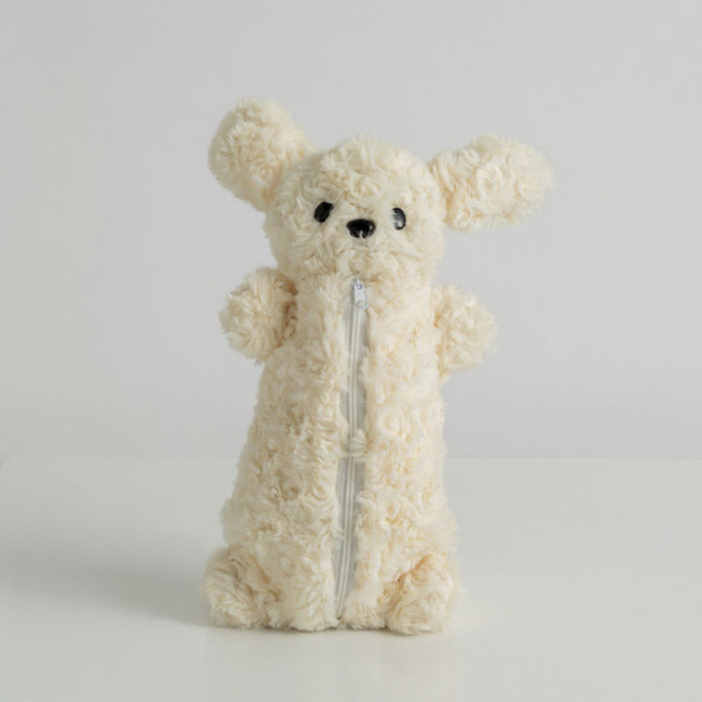 Anna-Kaci Plush Puppy Pencil Case with Soft Faux Fur Texture and Zipper Storage Pouch 10.5x6 in