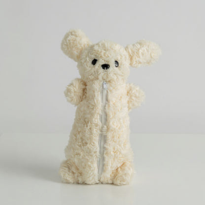 Anna-Kaci Plush Puppy Pencil Case with Soft Faux Fur Texture and Zipper Storage Pouch 10.5x6 in