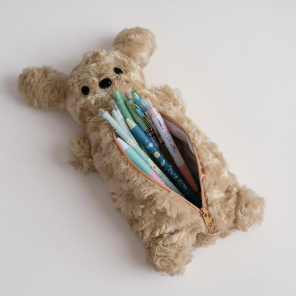 Anna-Kaci Plush Puppy Pencil Case with Soft Faux Fur Texture and Zipper Storage Pouch 10.5x6 in