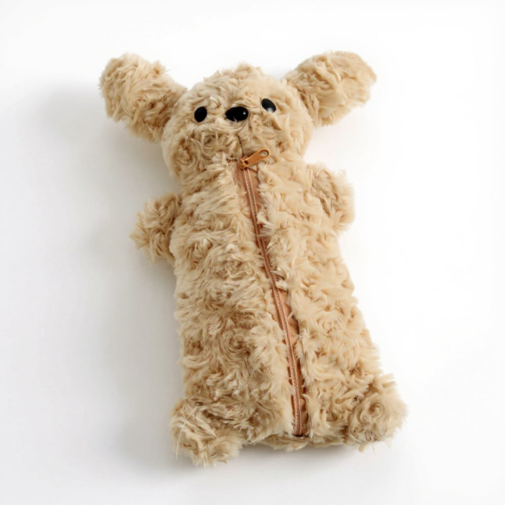 Anna-Kaci Plush Puppy Pencil Case with Soft Faux Fur Texture and Zipper Storage Pouch 10.5x6 in