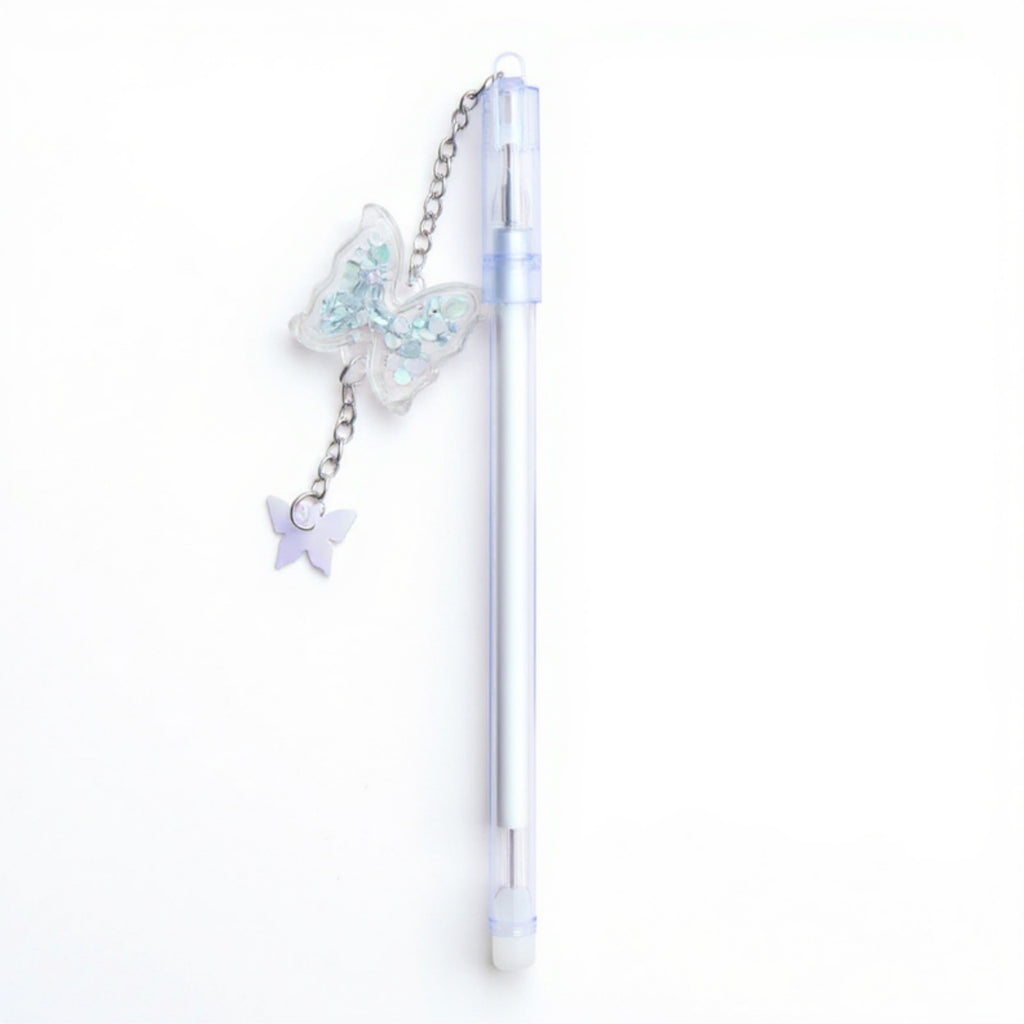 Anna-Kaci 10-Piece Butterfly Charm Gel Pen Set with Glitter Pendant and Chain Detail