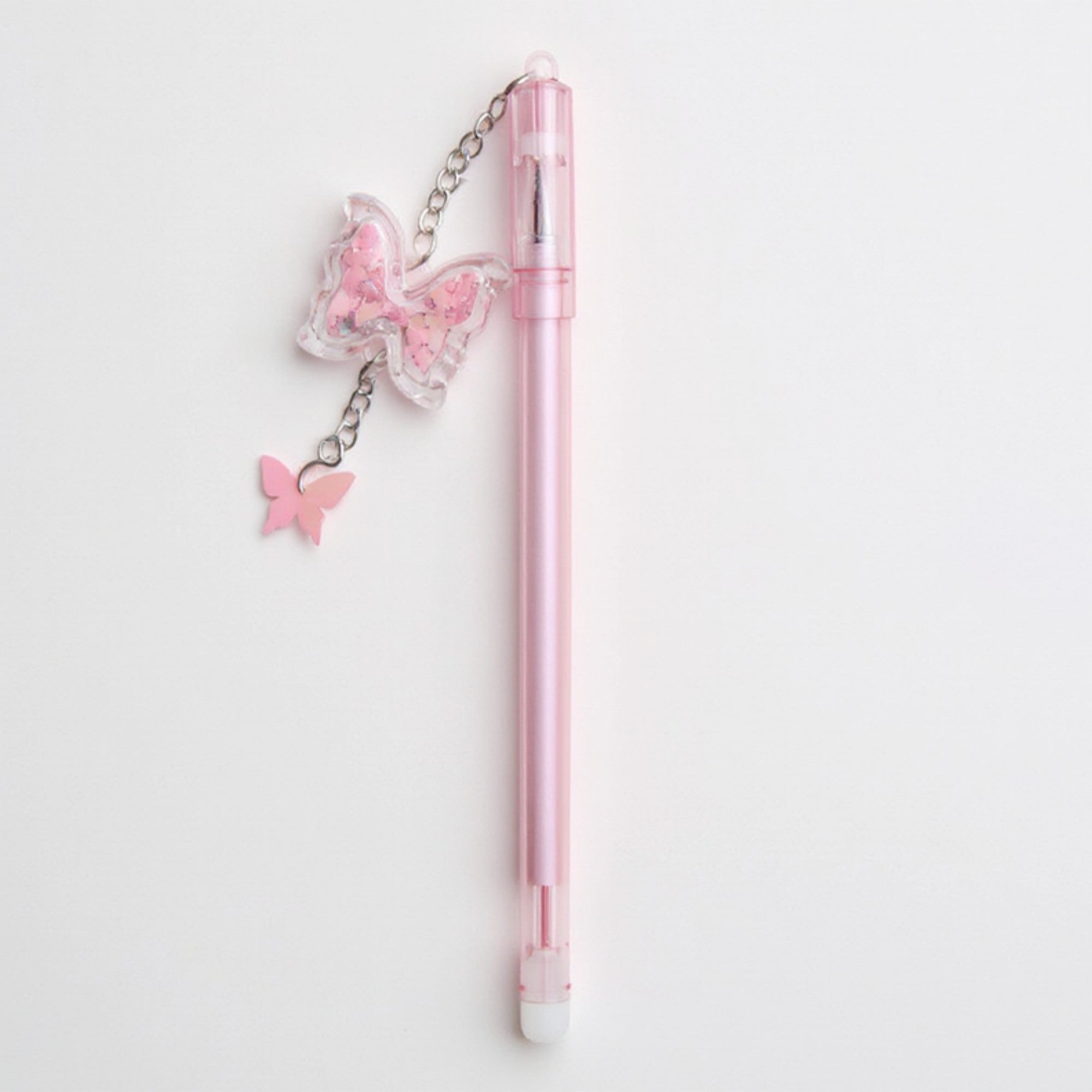 Anna-Kaci 10-Piece Butterfly Charm Gel Pen Set with Glitter Pendant and Chain Detail