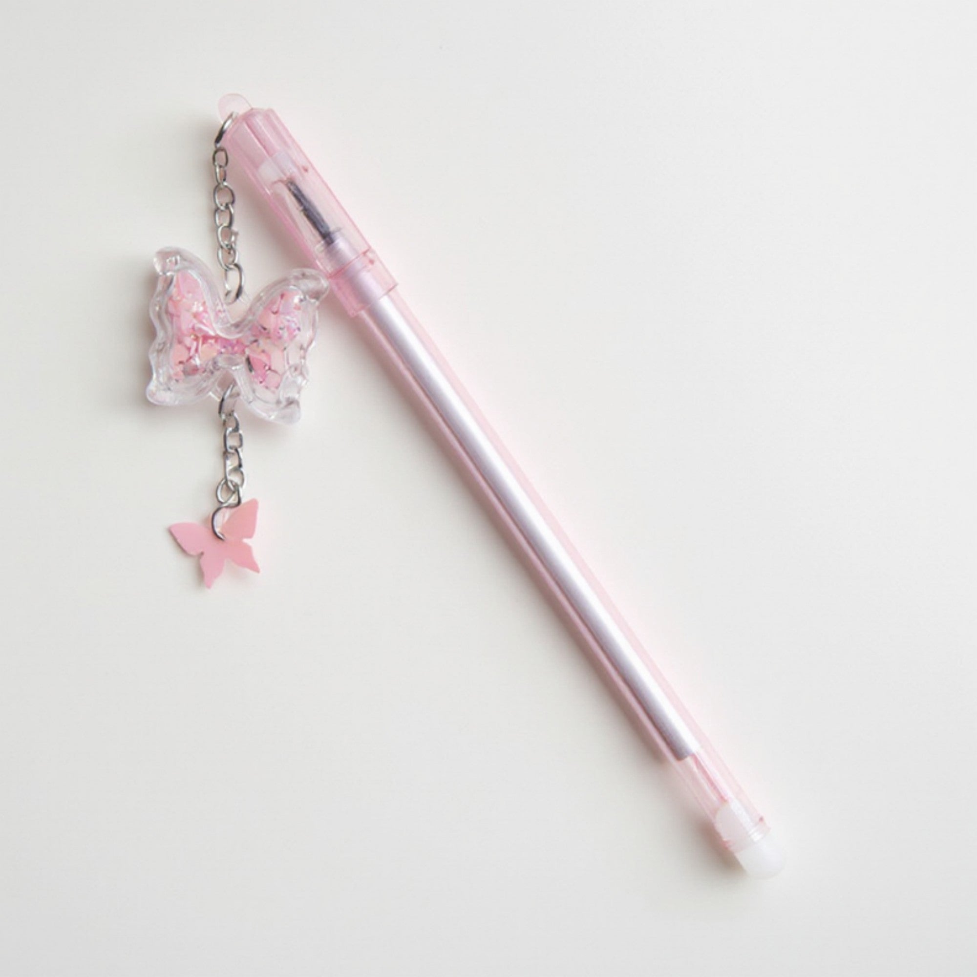 Anna-Kaci 10-Piece Butterfly Charm Gel Pen Set with Glitter Pendant and Chain Detail