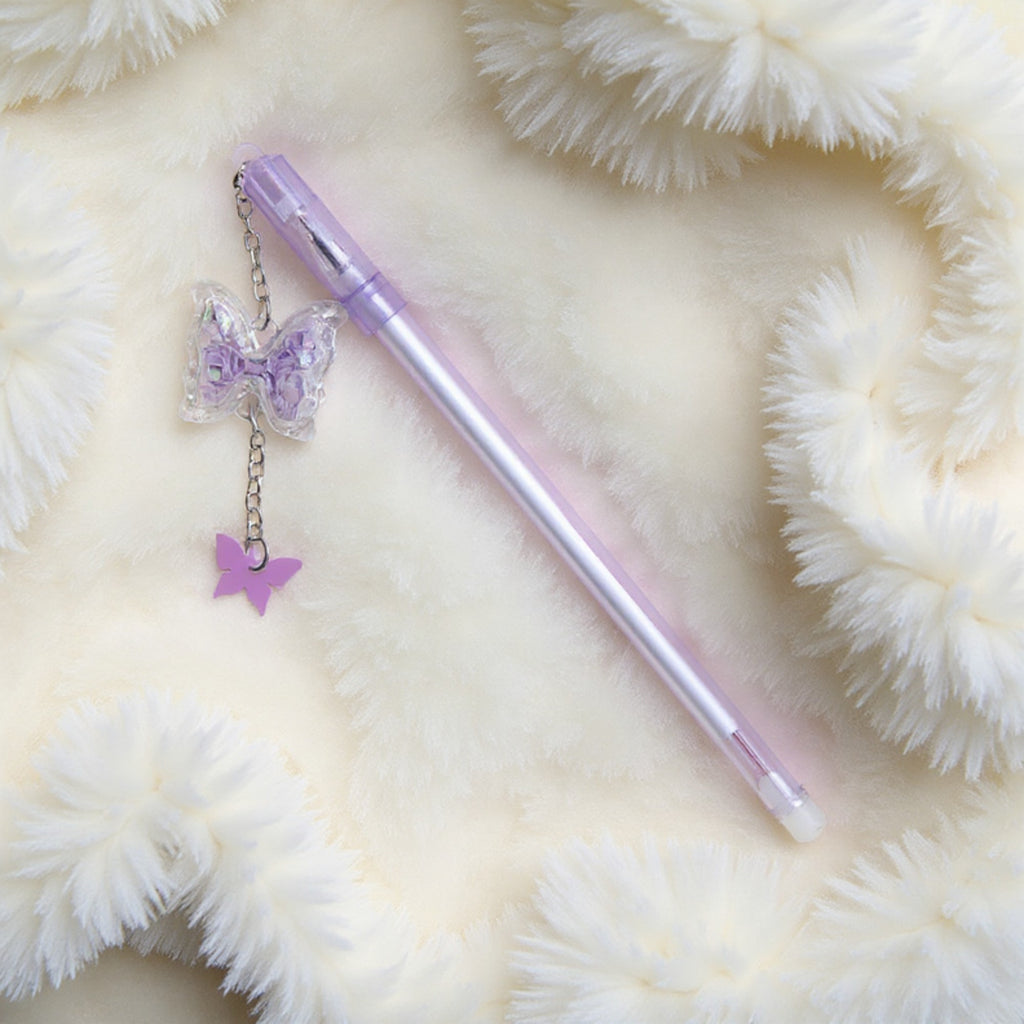 Anna-Kaci 10-Piece Butterfly Charm Gel Pen Set with Glitter Pendant and Chain Detail