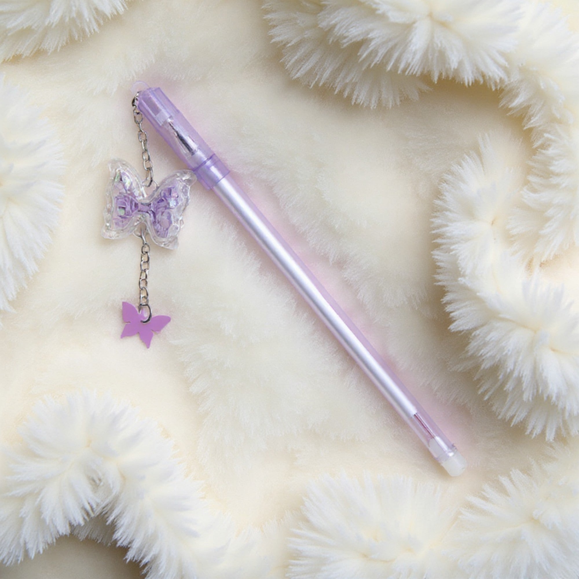 Anna-Kaci 10-Piece Butterfly Charm Gel Pen Set with Glitter Pendant and Chain Detail