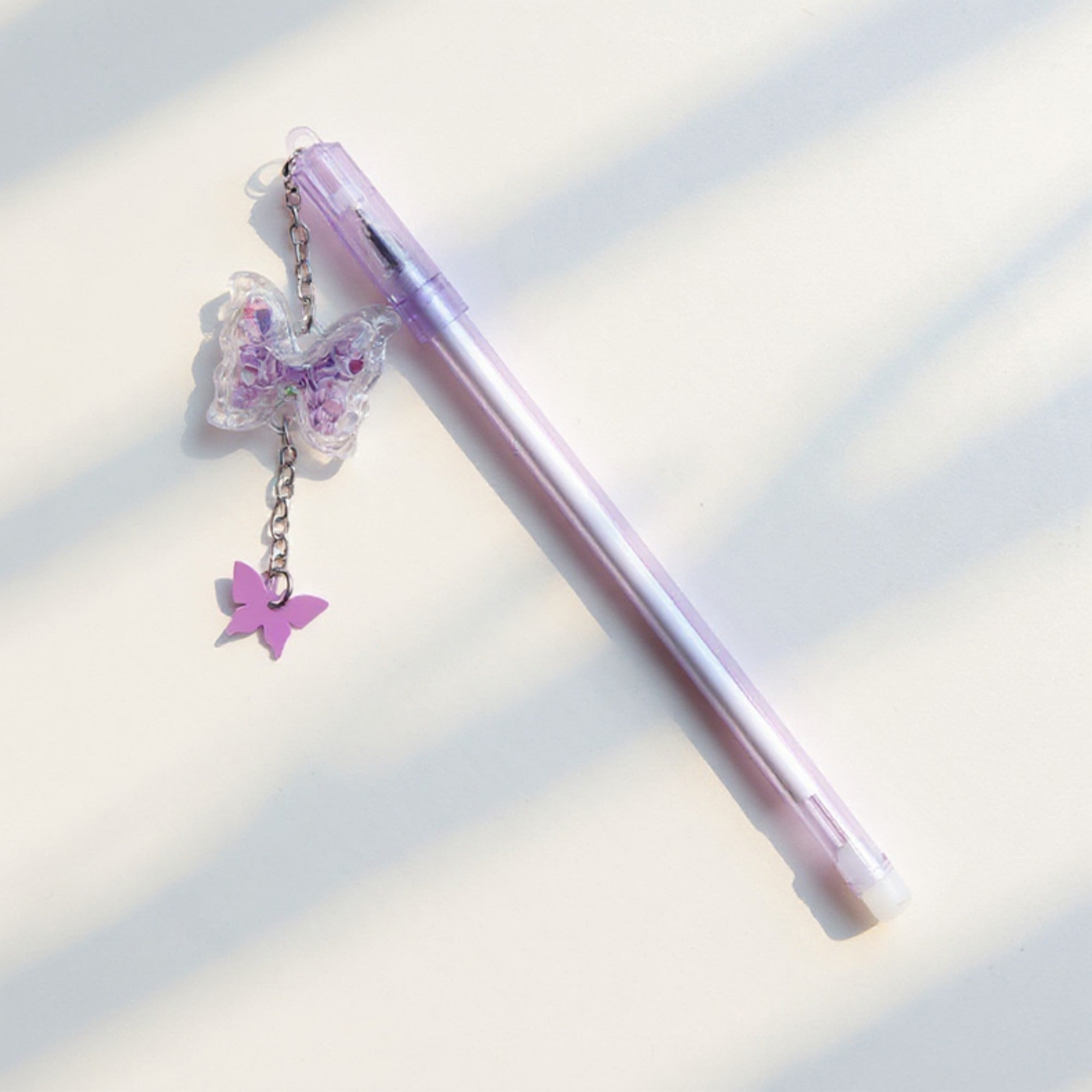Anna-Kaci 10-Piece Butterfly Charm Gel Pen Set with Glitter Pendant and Chain Detail