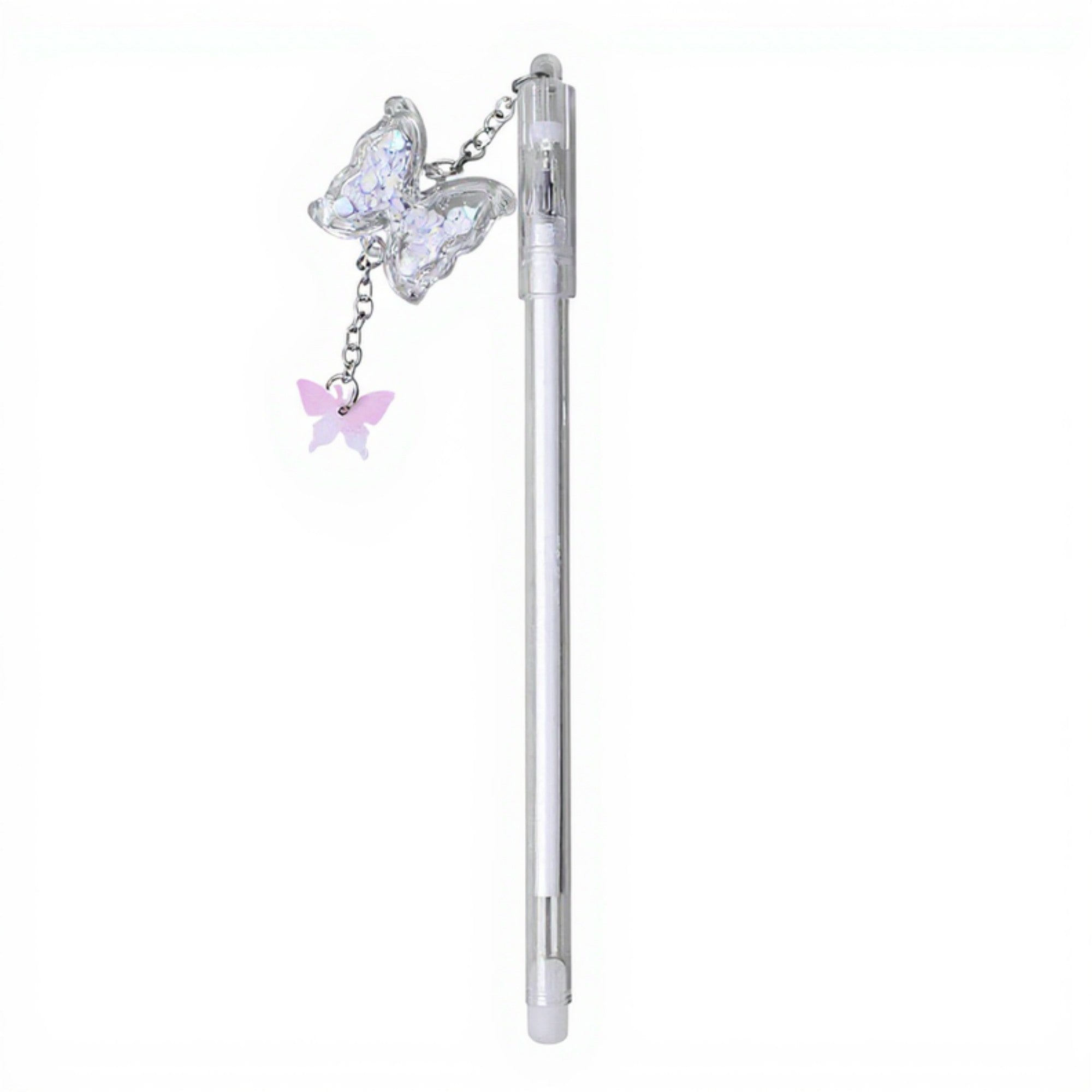 Anna-Kaci 10-Piece Butterfly Charm Gel Pen Set with Glitter Pendant and Chain Detail