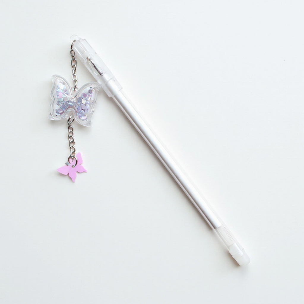 Anna-Kaci 10-Piece Butterfly Charm Gel Pen Set with Glitter Pendant and Chain Detail