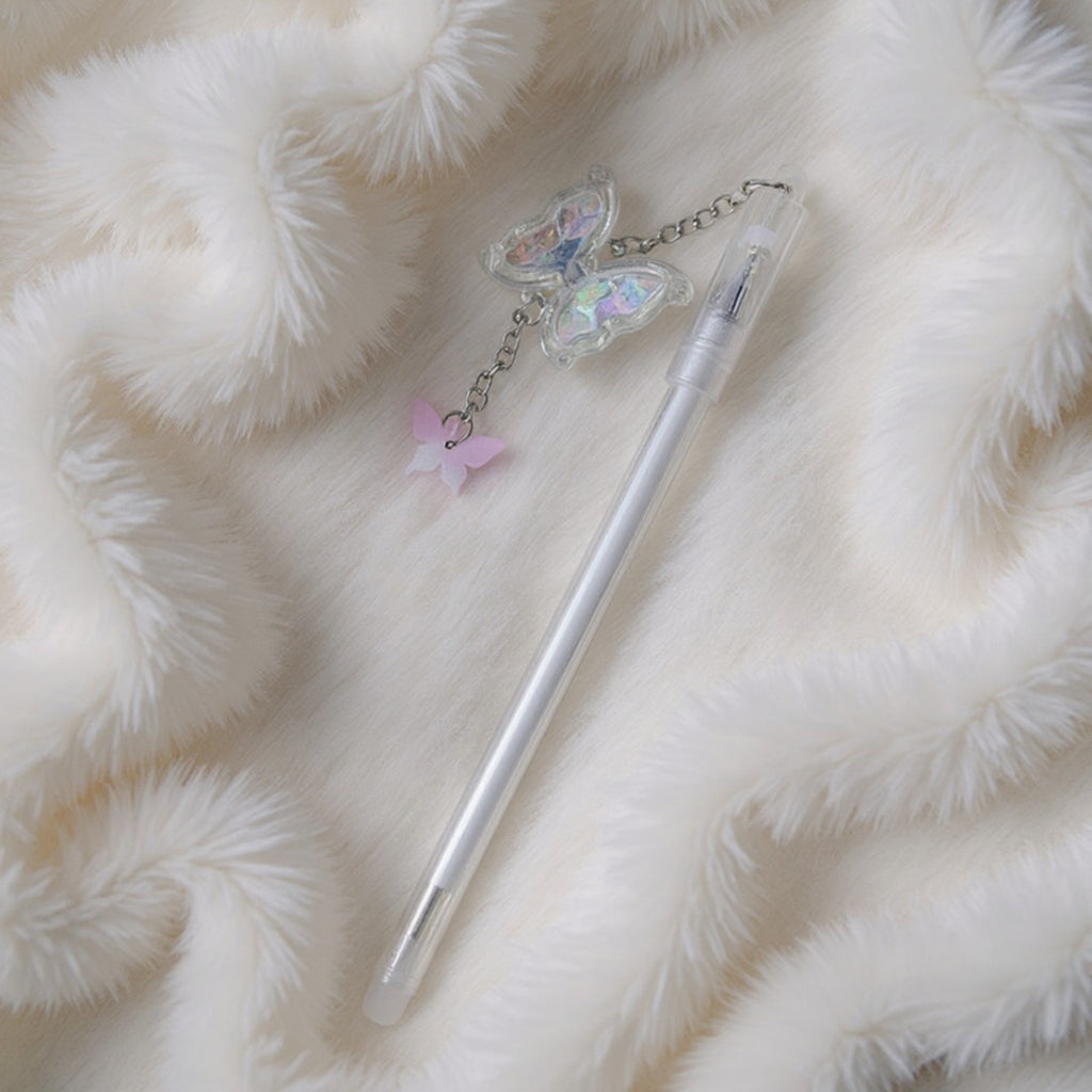 Anna-Kaci 10-Piece Butterfly Charm Gel Pen Set with Glitter Pendant and Chain Detail