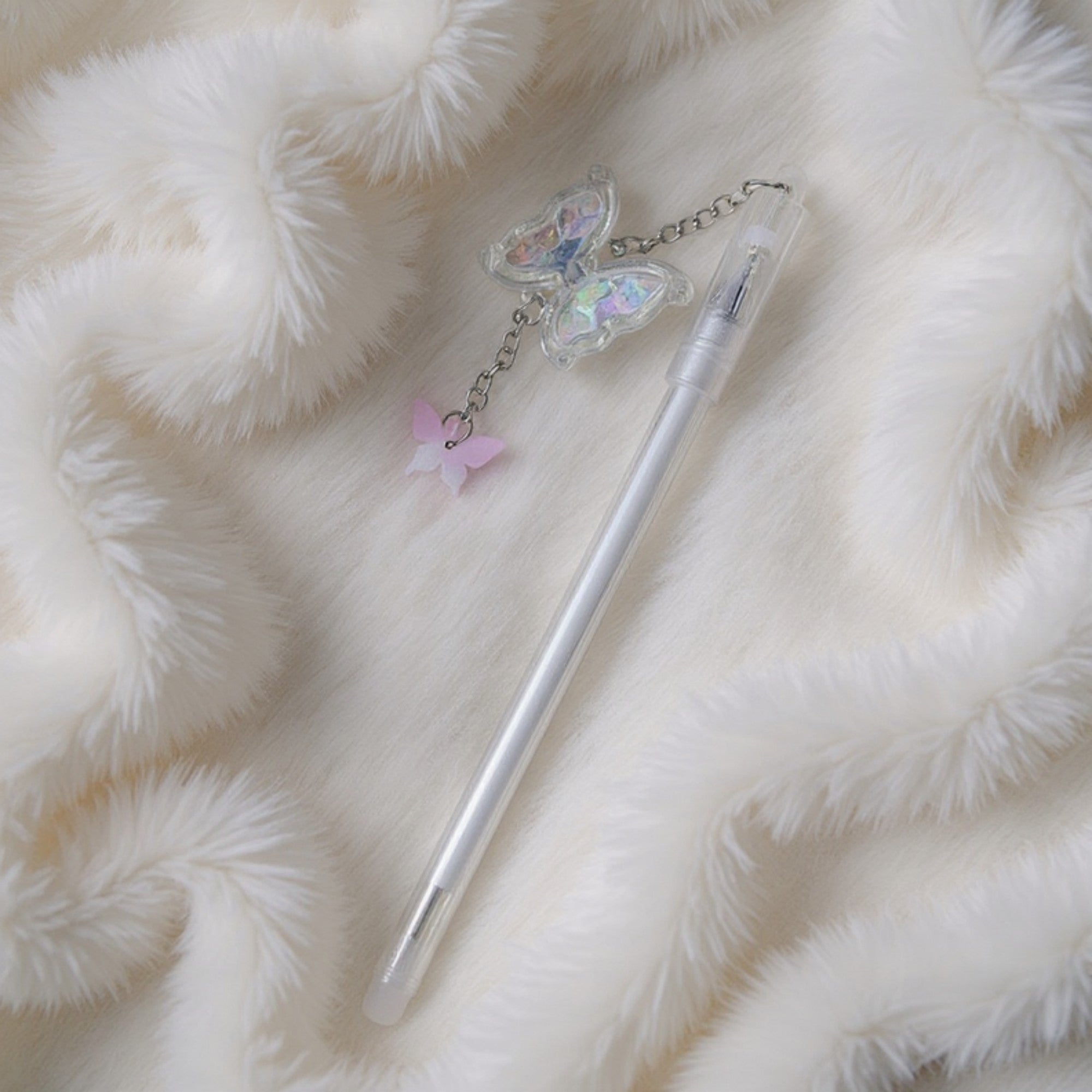 Anna-Kaci 10-Piece Butterfly Charm Gel Pen Set with Glitter Pendant and Chain Detail