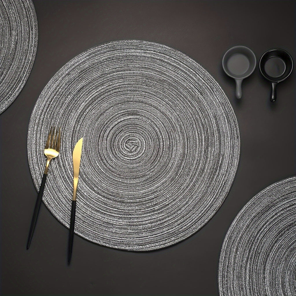 Anna-Kaci 4-Piece Round Braided Woven Placemat with Textured Spiral Pattern for Dining Table