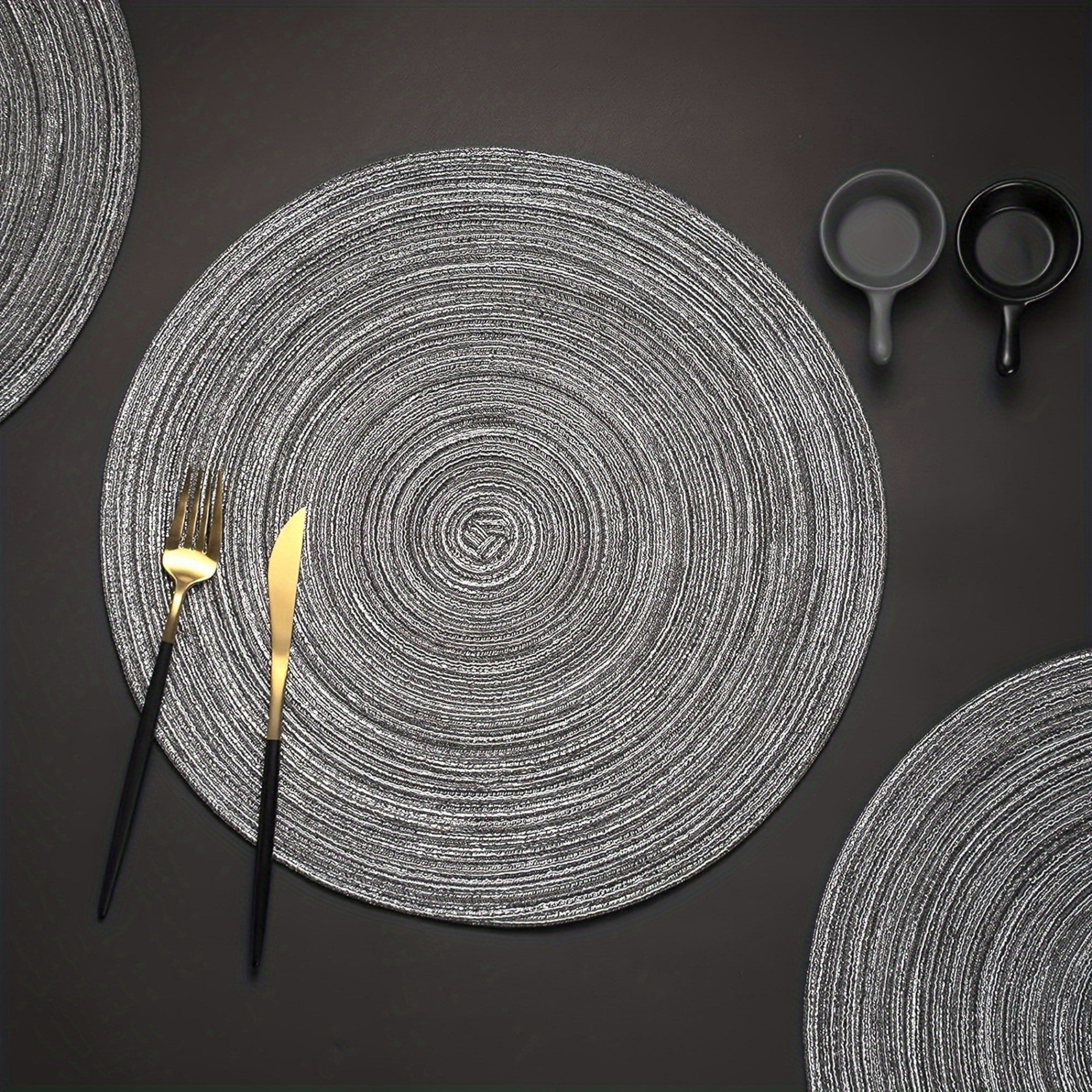Anna-Kaci 4-Piece Round Braided Woven Placemat with Textured Spiral Pattern for Dining Table