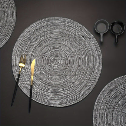 Anna-Kaci 4-Piece Round Braided Woven Placemat with Textured Spiral Pattern for Dining Table