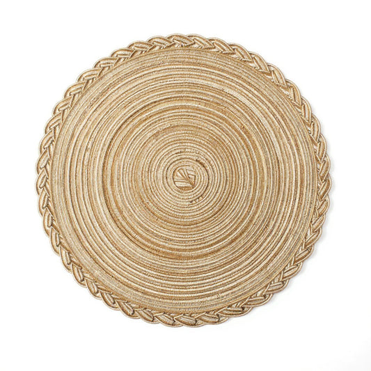 Anna-Kaci 4-Piece Round Braided Woven Placemat with Textured Spiral Pattern for Dining Table