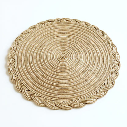 Anna-Kaci 4-Piece Round Braided Woven Placemat with Textured Spiral Pattern for Dining Table