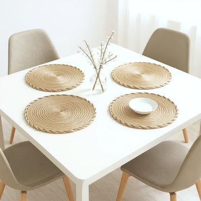 Anna-Kaci 4-Piece Round Braided Woven Placemat with Textured Spiral Pattern for Dining Table