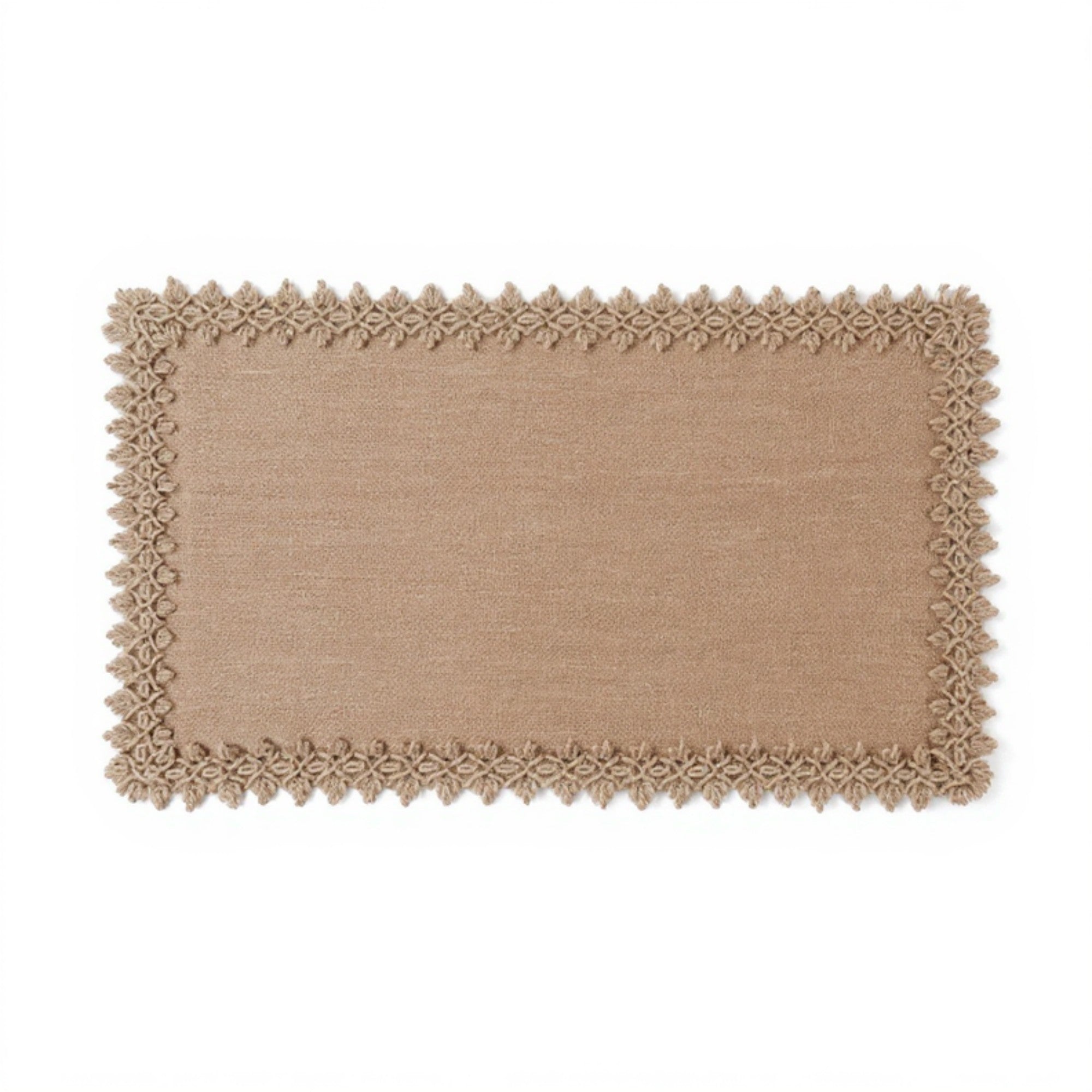 Anna-Kaci 2-Piece Rectangular Lace Trim Woven Placemat with Decorative Crochet Edge