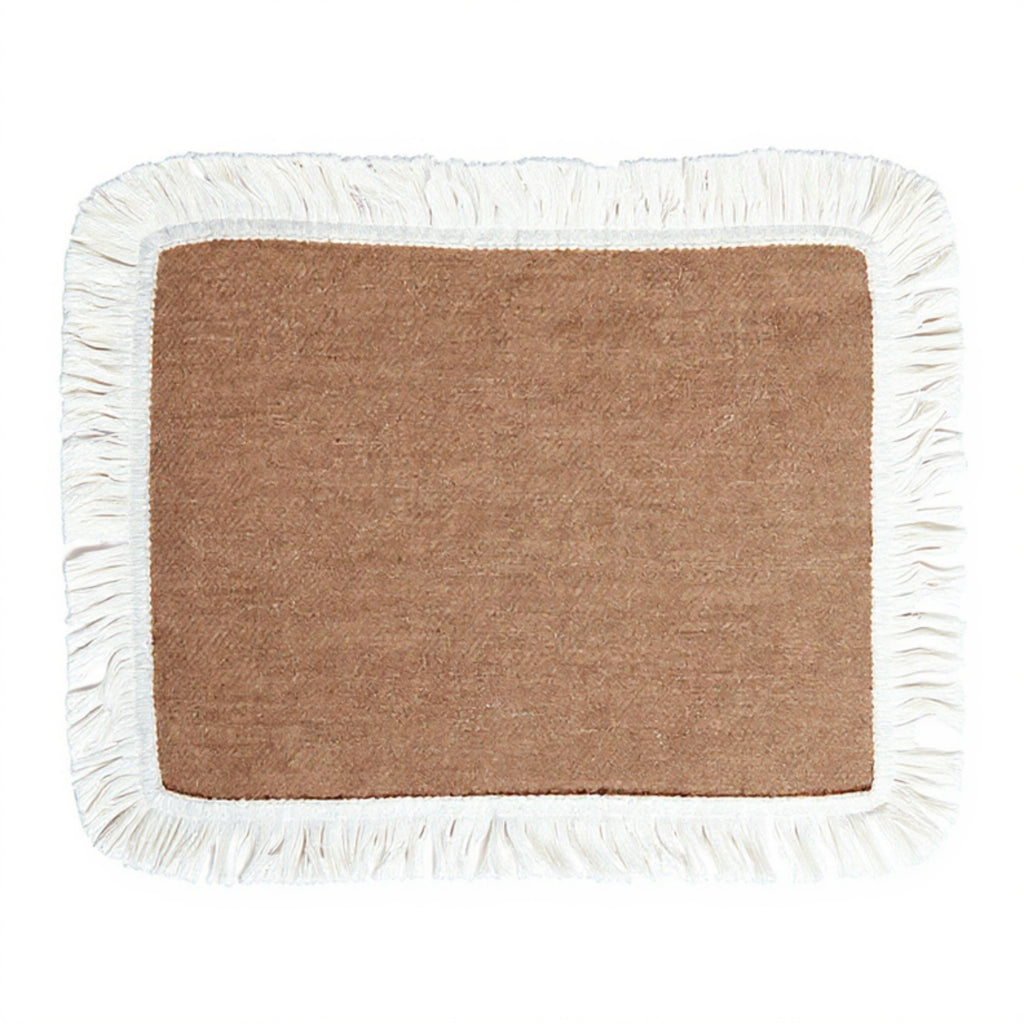 Anna-Kaci 2-Piece Rectangular Lace Trim Woven Placemat with Decorative Crochet Edge