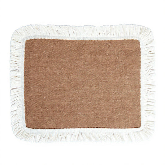 Anna-Kaci 2-Piece Rectangular Lace Trim Woven Placemat with Decorative Crochet Edge