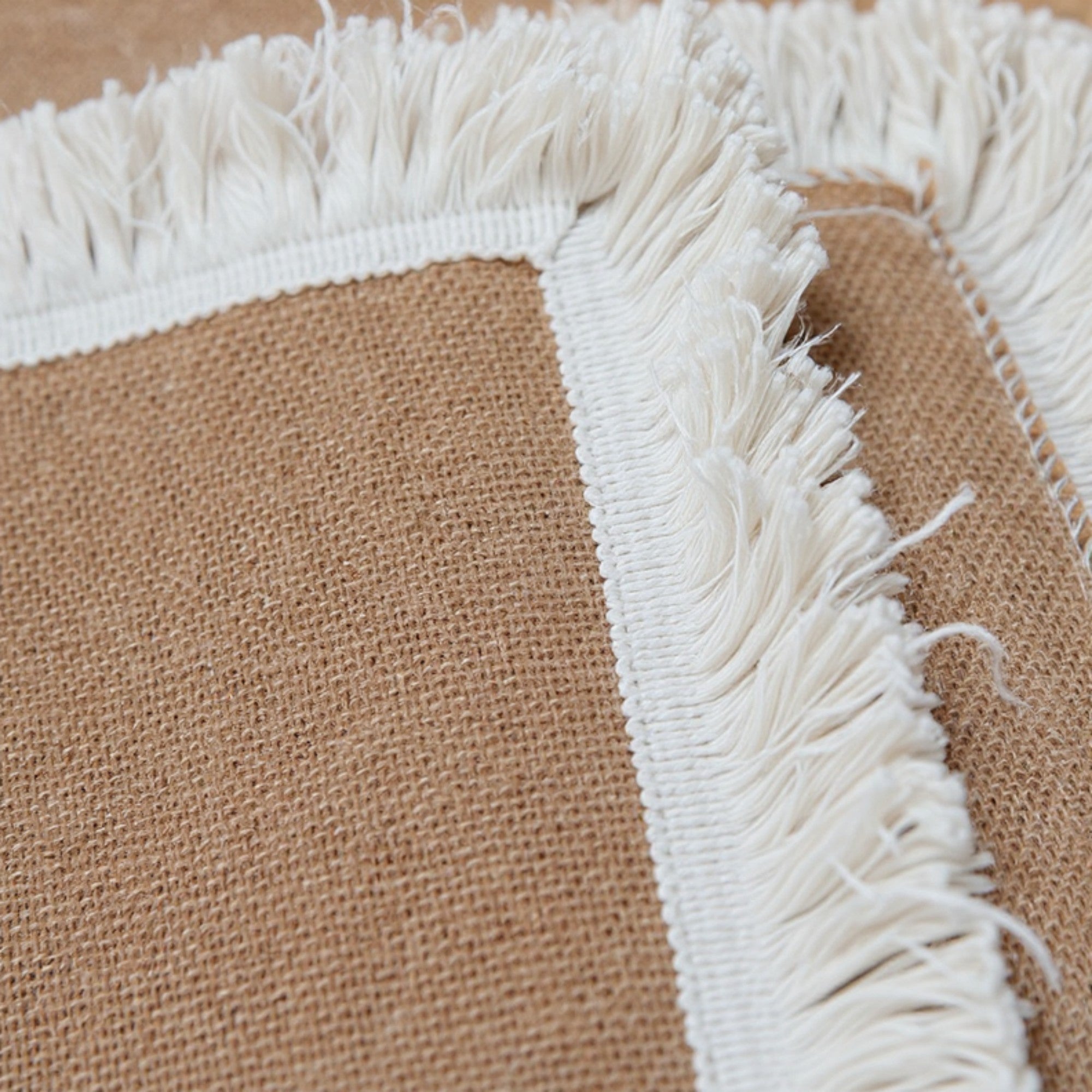 Anna-Kaci 2-Piece Rectangular Lace Trim Woven Placemat with Decorative Crochet Edge