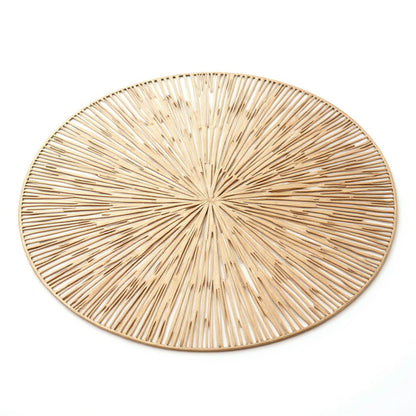 Anna-Kaci 4-Piece Round Woven Rattan Placemat with Radiating Sunburst Design