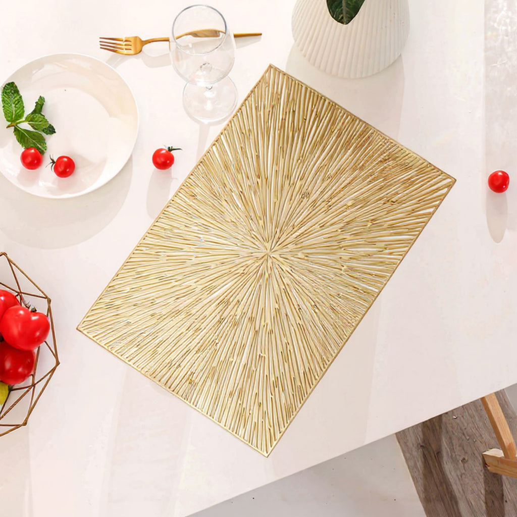Anna-Kaci 4-Piece Rectangular Woven Rattan Placemat with Radiating Sunburst Design